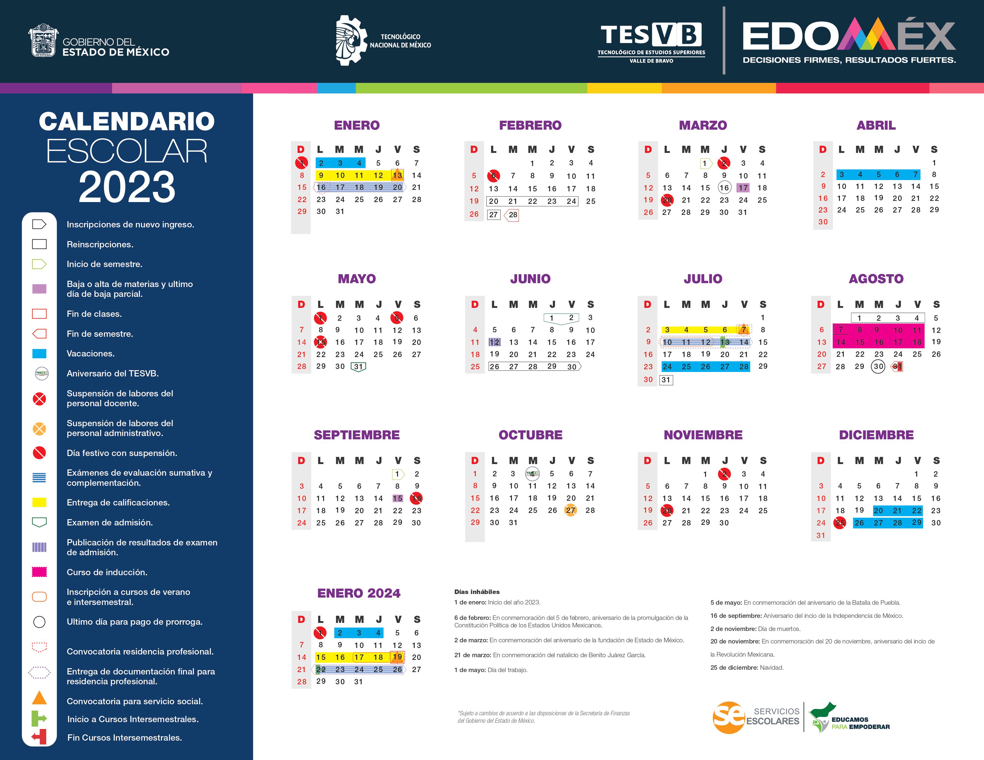 Calendario Escolar | Tecnológico de Estudios Superiores de Valle de Bravo
